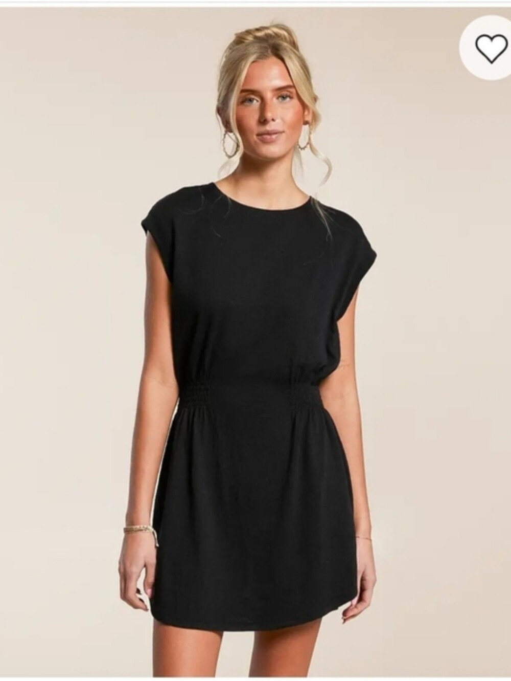 Z SUPPLY Rowan Textured Mini Dress Black Smocked Waist Cap Sleeve Size Small